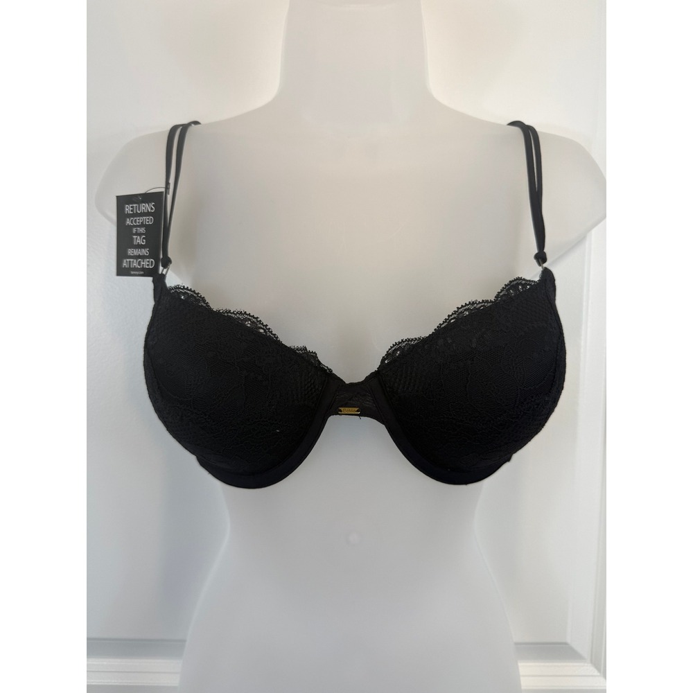 NWT BeMe New York Lace Demi Bra Black 36C Underwire Floral Dentelle Sheer Gothic - Picture 1 of 14